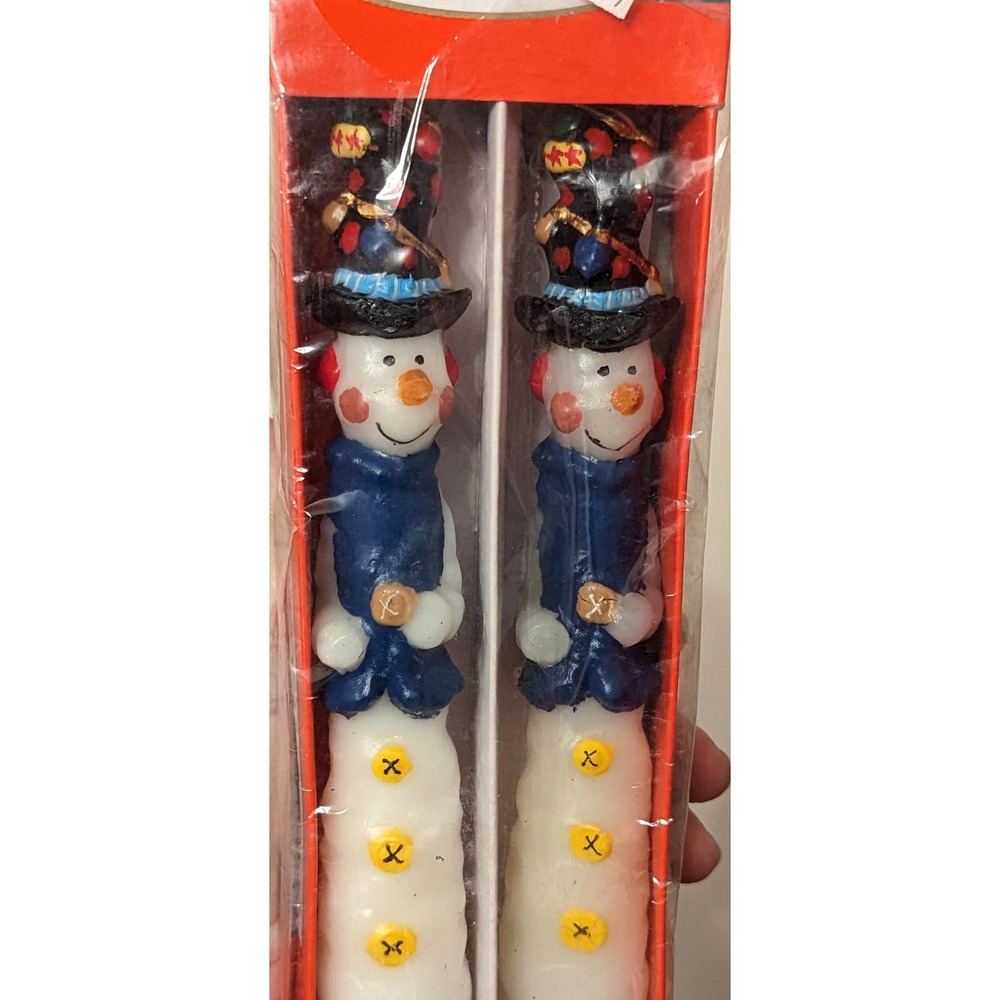 Two Vintage Christmas Novelty Taper Candles-Snowman